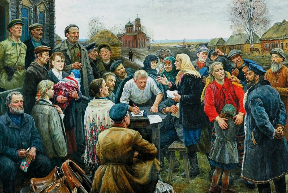 Собрание крестьян перед коллективизацией - обсуждение методов в СССР